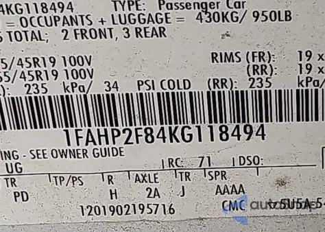 2019 Ford Taurus Limited from USA, damaged, VIN 1FAHP2F84KG118494